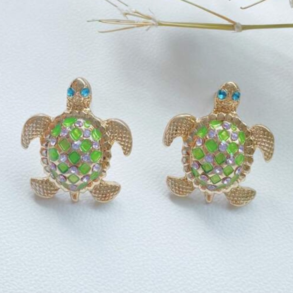 ❤️FREE Turtle Rhinestone Stud Animal Sea Ocean Chic Girly Hipster Artsy Earrings